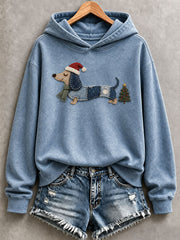 Women’s Charming Dachshund Denim Patchwork Art Hoodie