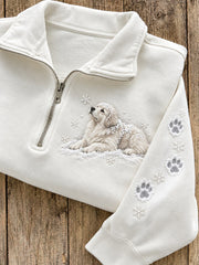 Women's Snowy Winter Great Pyrenees Dog in the Snow Print Zip Up Sweatshirt