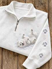 Women's Snowy Winter Samoyed Dog In the Snow Print Zip Up Sweatshirt