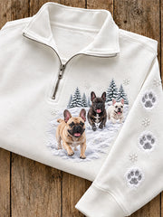 Women's Winter French Bulldogs Pattern Casual Half-Zip Sweatshirt