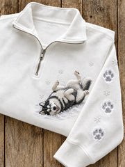 Women's Snowy Winter Husky Dog In the Snow Print Zip Up Sweatshirt