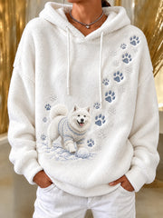 Women's Winter Samoyed Pattern Causal Flannel Hoodie