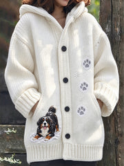 Women's Winter Bernese Mountain Dog Pattern Composite Fleece Long Coat