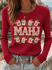 Women’s Christmas Mahjong Print Casual Top
