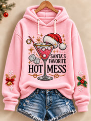 Women's Funny Christmas SANTA’S FAVORITE HOT MESS Flannel Hoodie