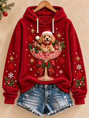 Women's Cute Christmas Dog Art Flannel Hoodie