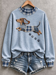 Women’s Dachshund Patchwork Art Mock-Neck Sweatshirt