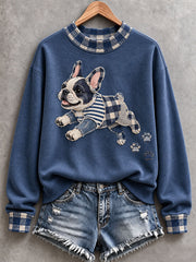 Women’s French Bulldog Patchwork Art Mock-Neck Sweatshirt