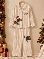 Women's Christmas Dachshund Print Pajama Set