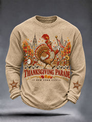 Men's Thanksgiving Day Parade Commemorative Print Casual Waffle Long Sleeve T-Shirt