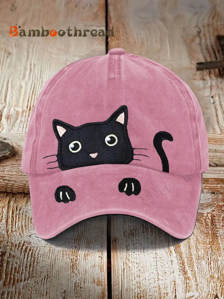 Unisex Resort Cat Design Print Hat Pink / ONE