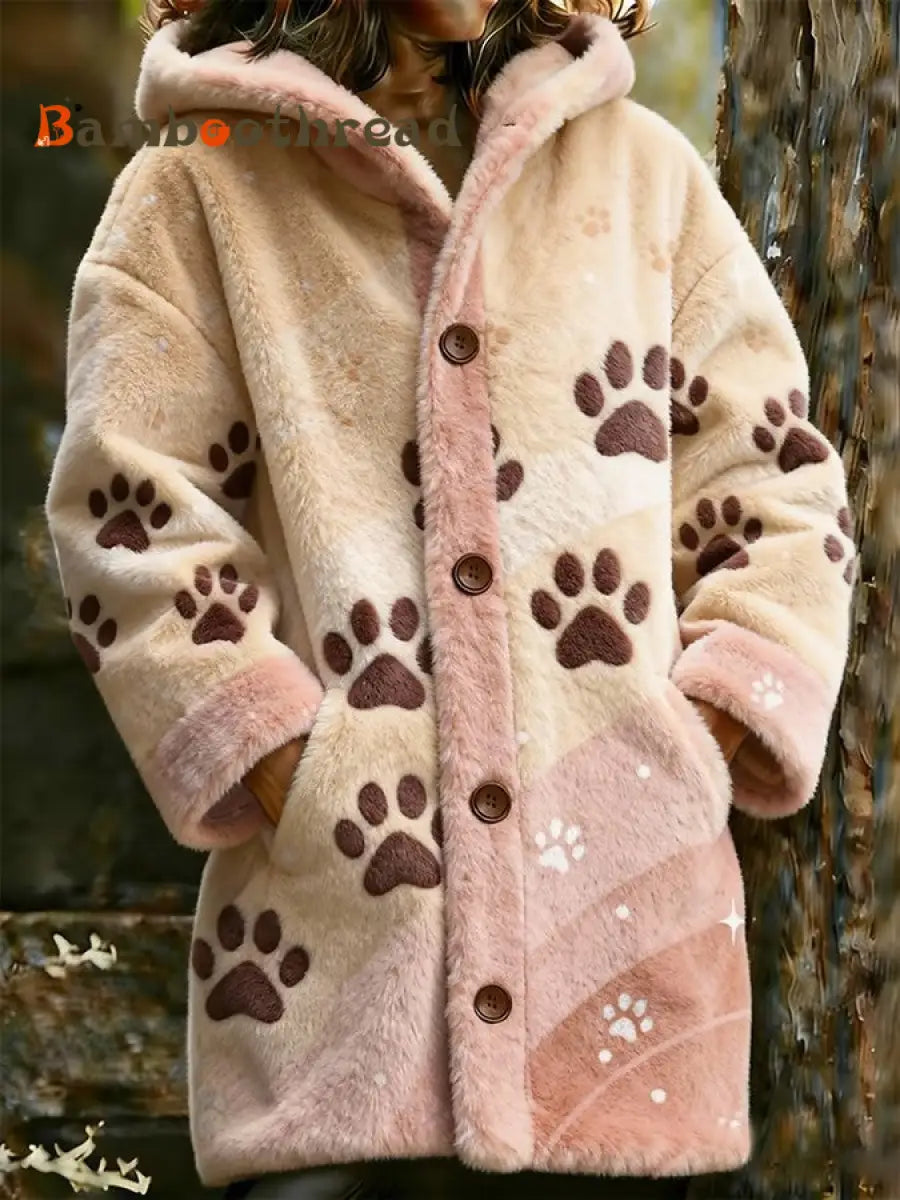 Women’s Animal Paw Print Flannel Warm Jacket As picture / S
