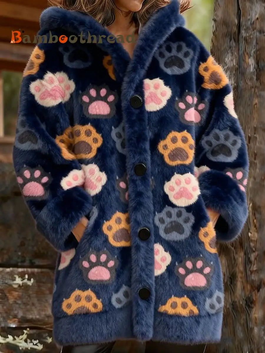 Women’s Animal Paw Print Flannel Warm Jacket B / S