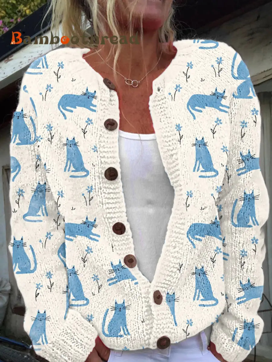 Women’s Animal Print Cardigan-Style Knit Jacket As picture / S