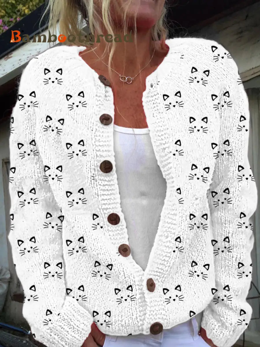 Women’s Animal Print Cardigan-Style Knit Jacket As picture / S