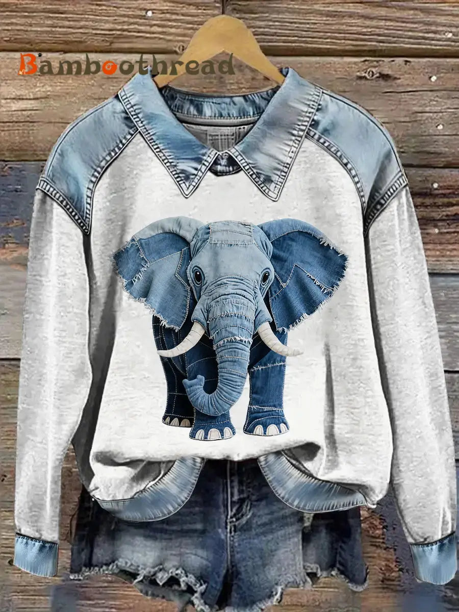 Women’s Animal Print Patchwork Lapel Long Sleeved Sweatshirt Gray / S