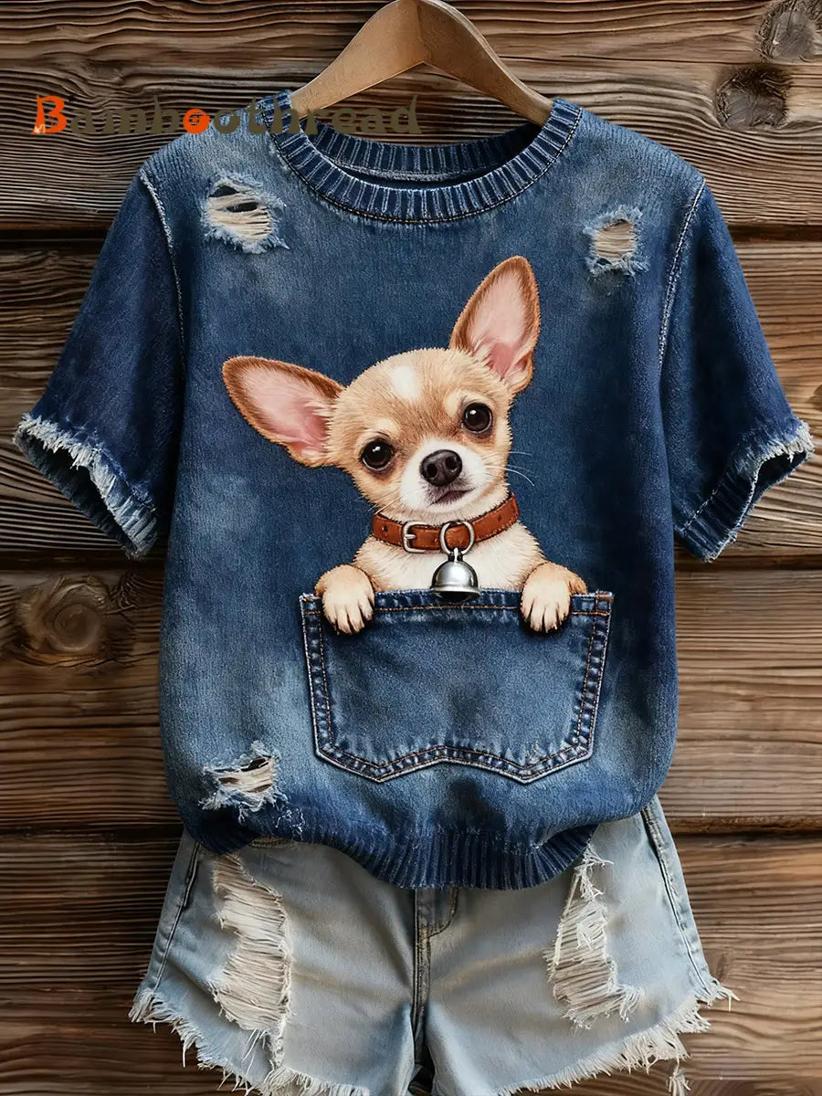 Women’s Artistic Animal Print Comfortable Knit Short Sleeve Top A / S