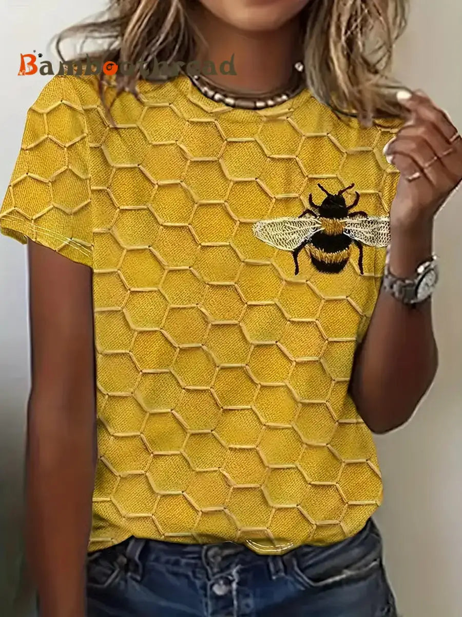Women’s Bee Print Casual Tee Yellow / S