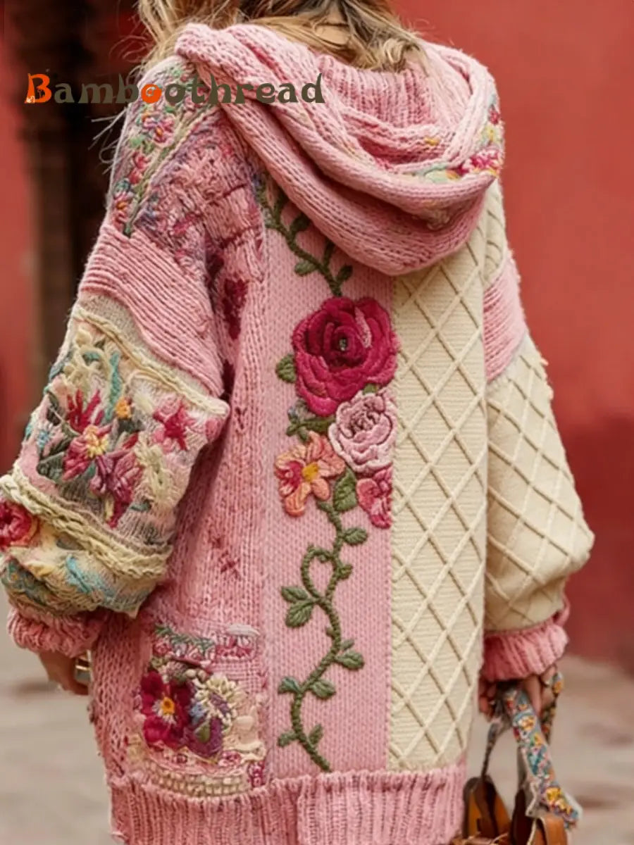 Women’s Breast Cancer Awareness Floral Button Cardigan Hooded Sweater Pink / S