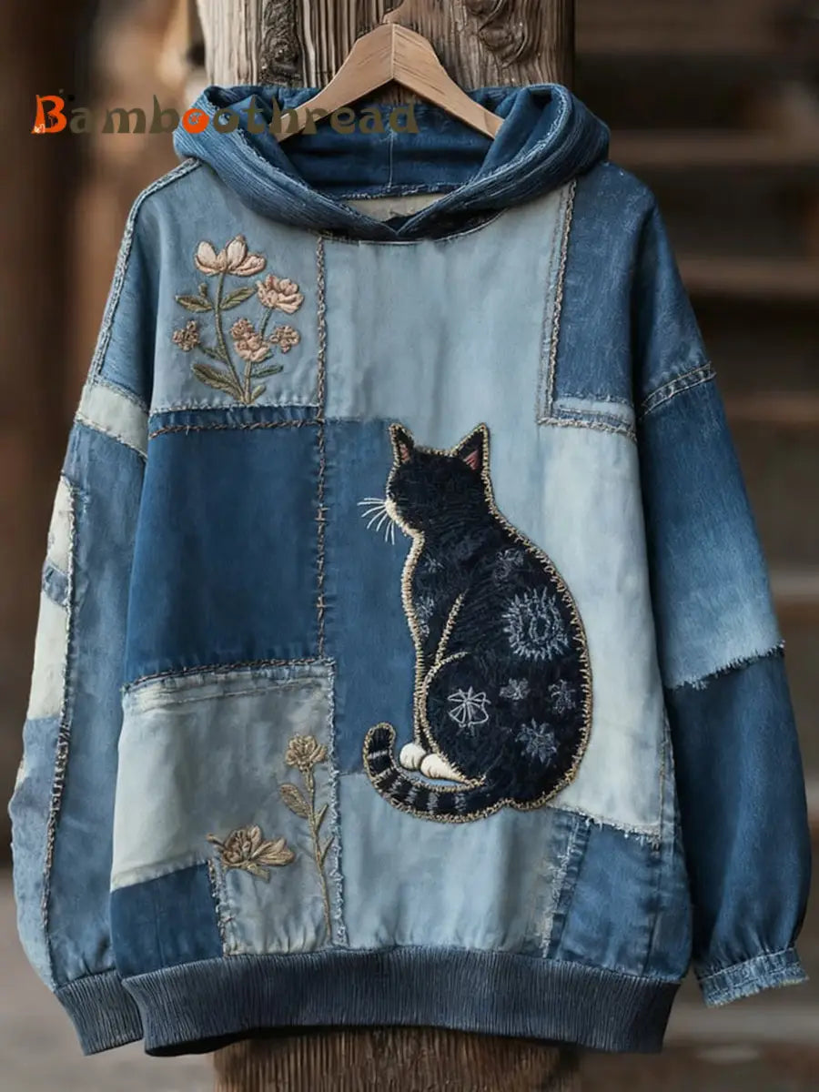 Women’s Casual Patchwork Cat Print Hoodie As picture / S