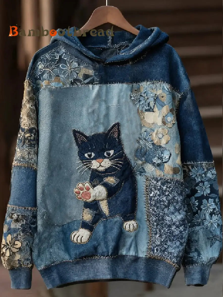 Women’s Casual Patchwork Cat Print Hoodie As picture / S