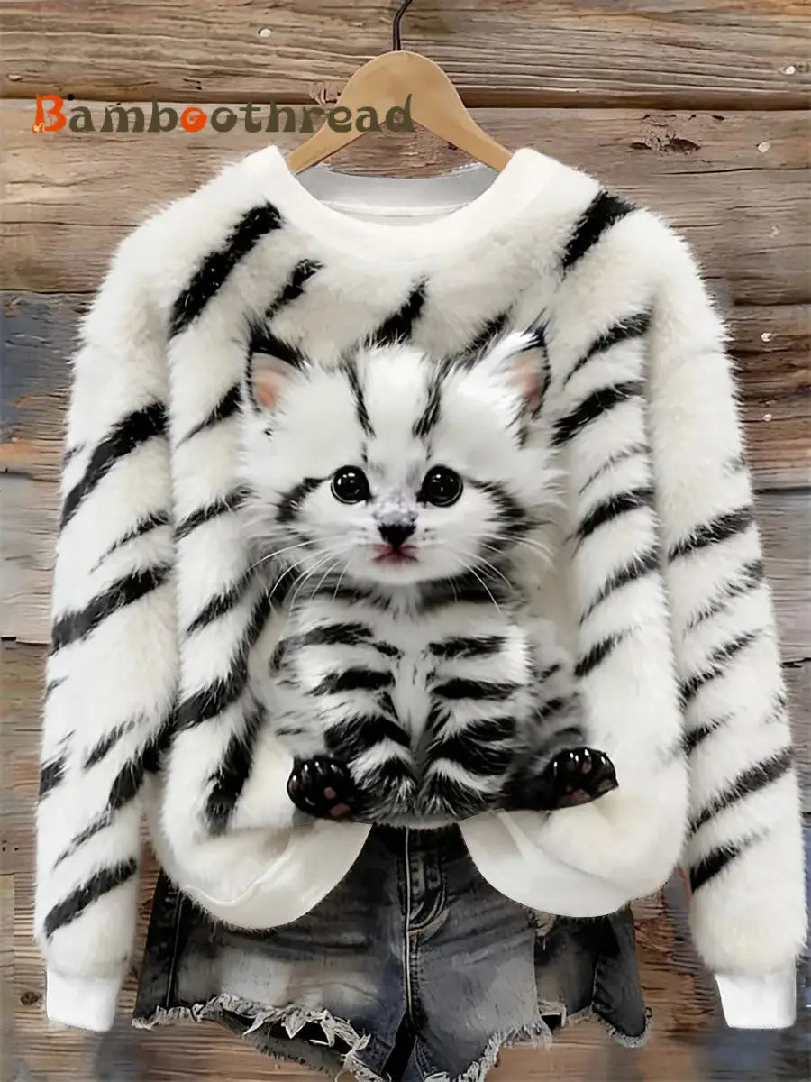 Women’s Cat Design Flannel Sweatshirt As picture / S
