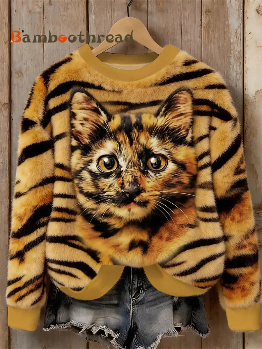 Women’s Cat Design Flannel Sweatshirt As picture / S