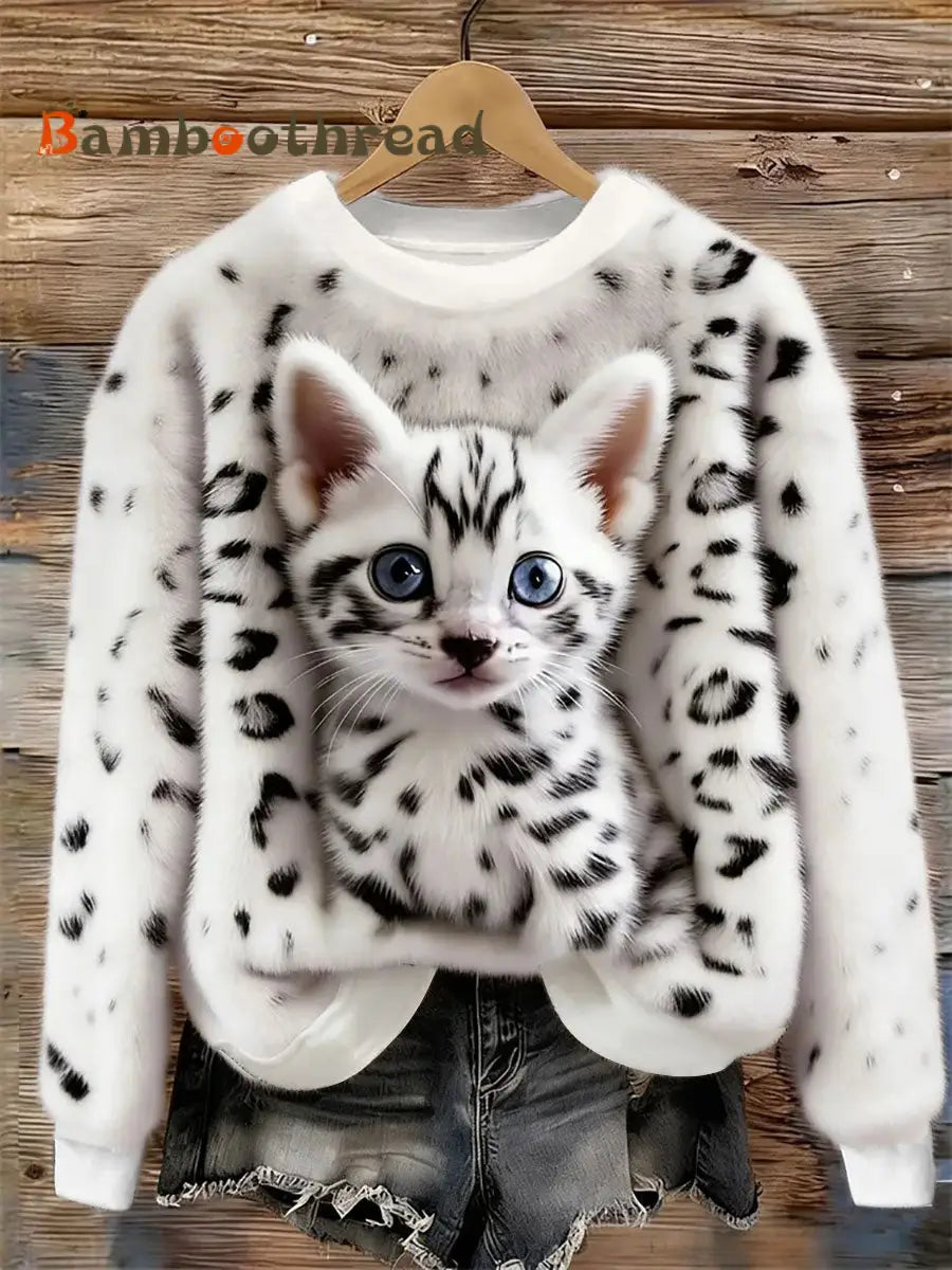Women’s Cat Design Flannel Sweatshirt As picture / S