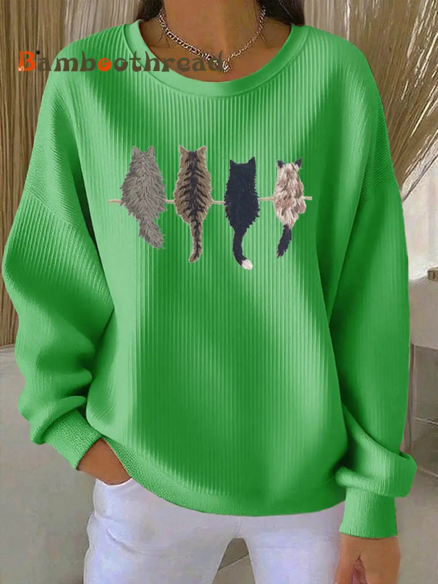 Women’s Cat’s silhouette Printed Hooded Sweatshirt Green / S
