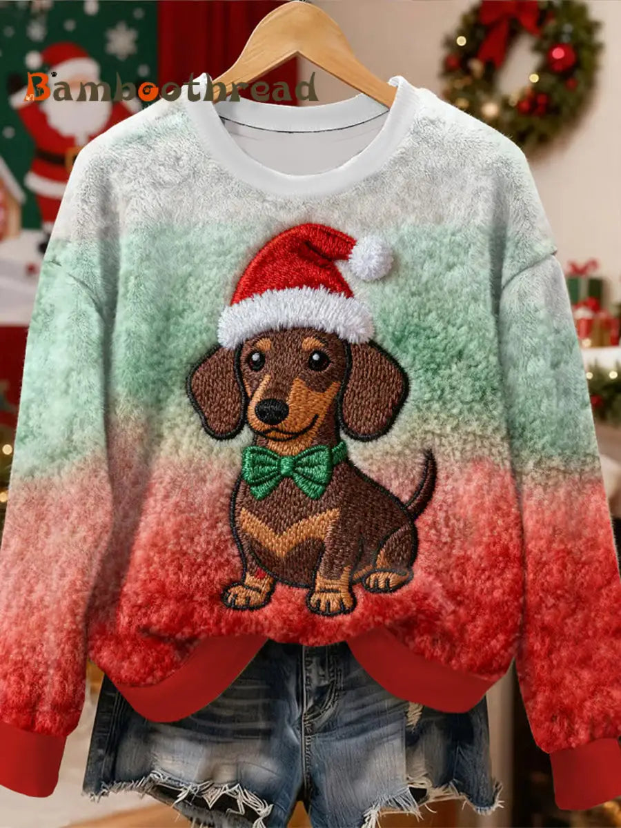 Women’s Christmas Cute Dog Pattern Flannel Hoodie As picture / S