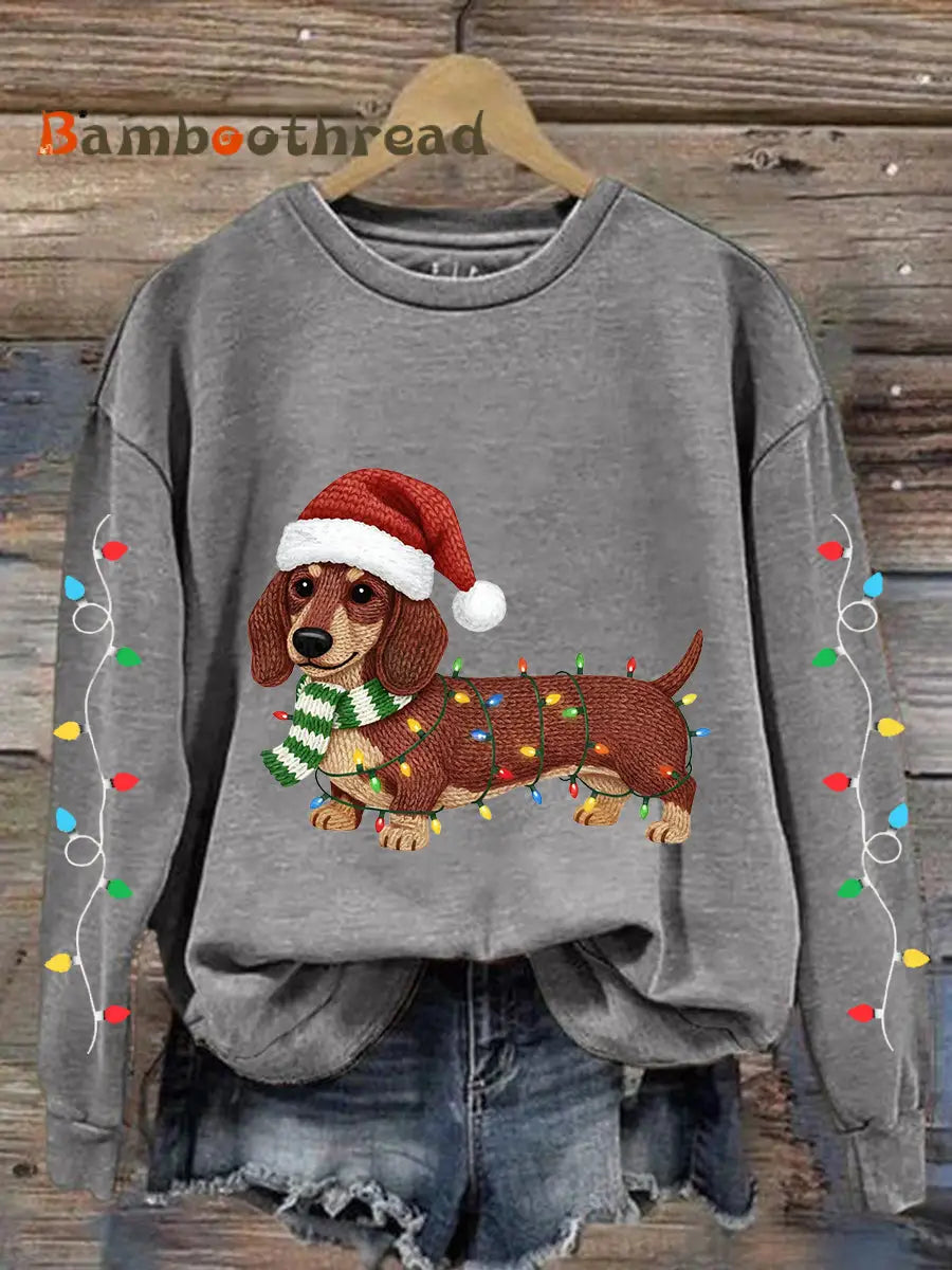 Women’s Christmas Lights Dachshund Print Casual Sweatshirt Light Gray / S