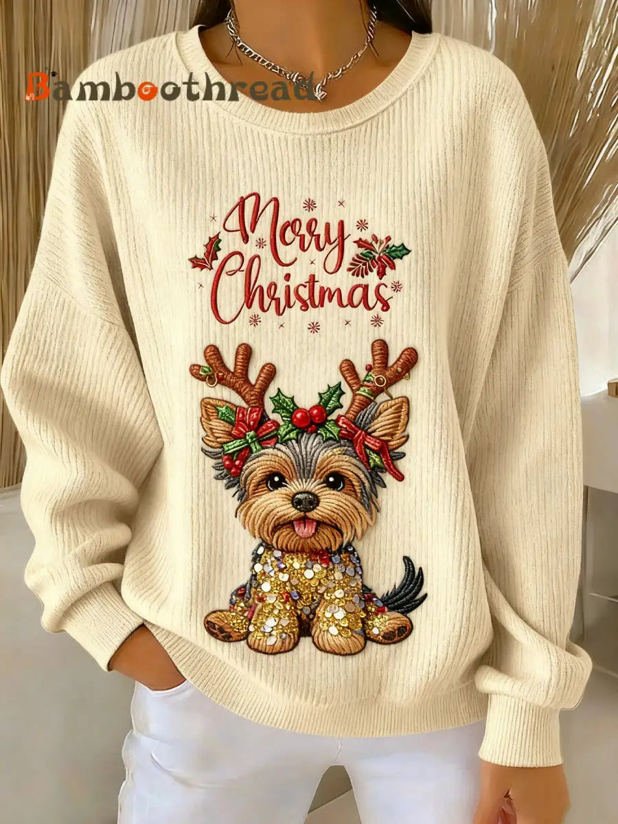 Women’s Christmas Vintage Cute Puppy Crewneck Pullover Multicolour / S