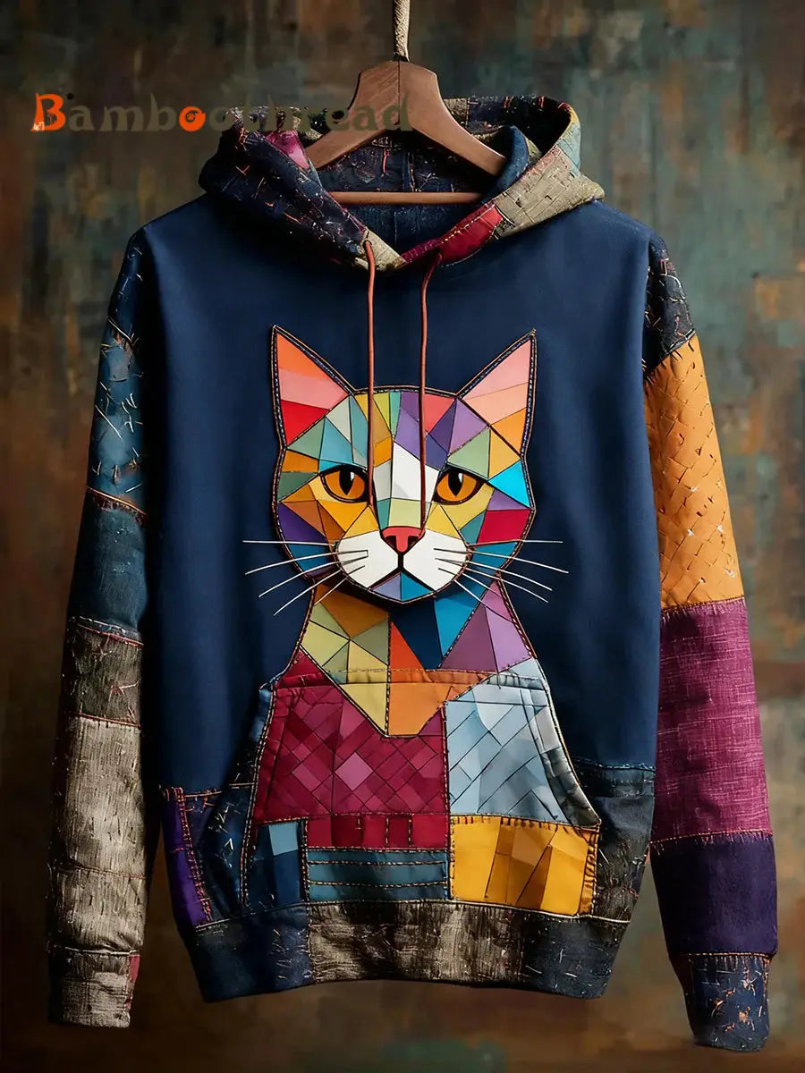Women’s Color-Block Cat Print Hoodies As picture / S