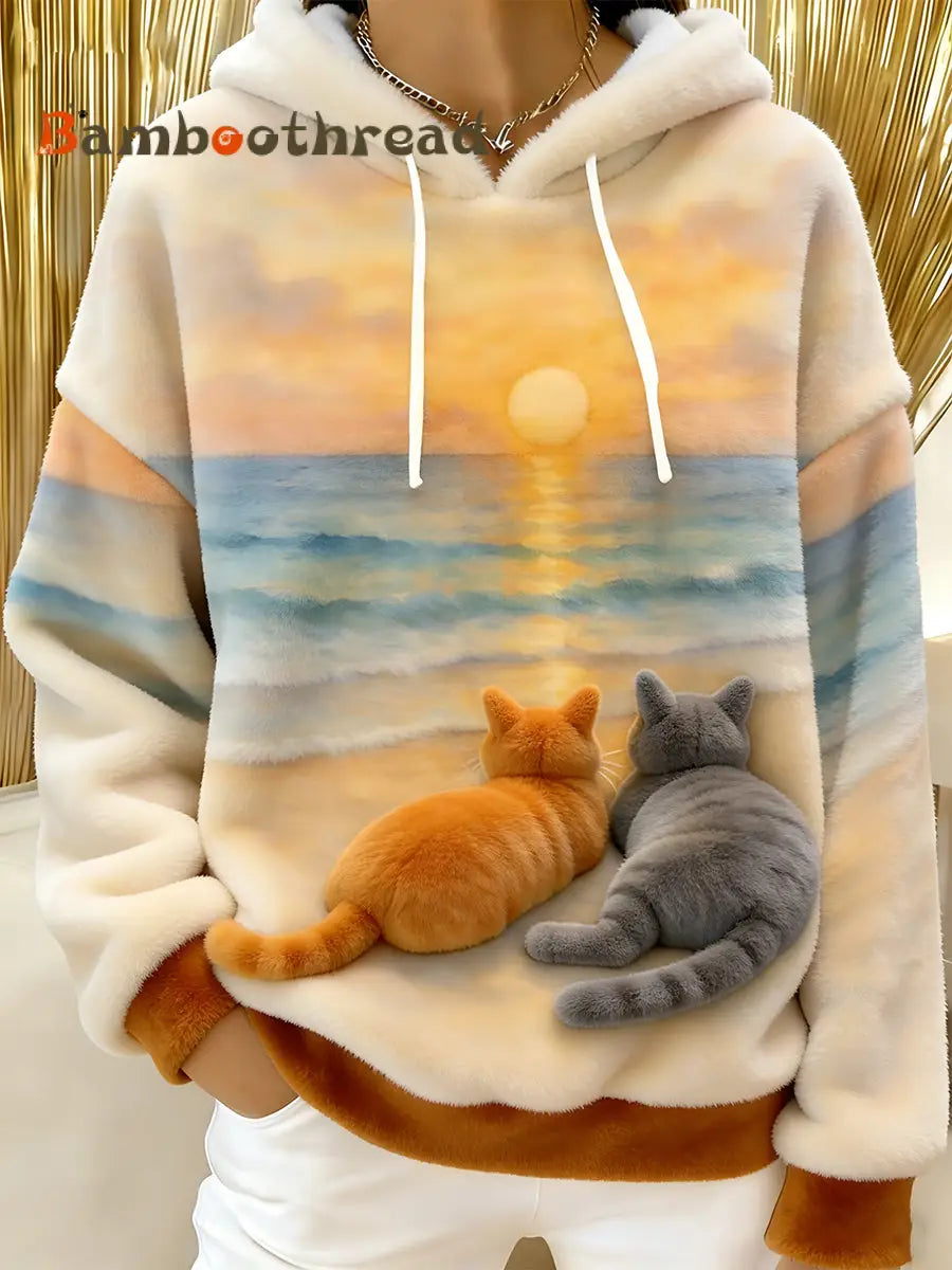 Women’s Cute Cats Flannel Hoodie As picture / S