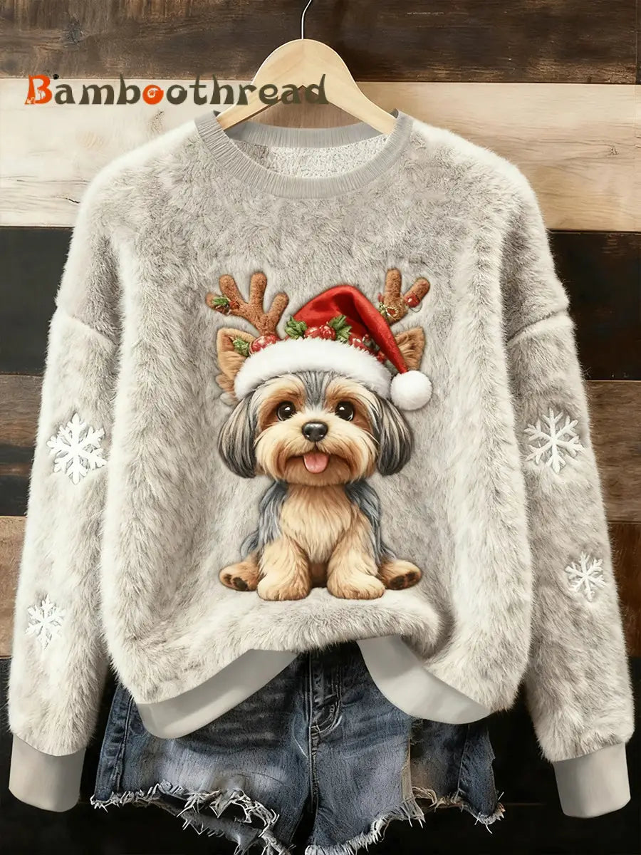 Women’s Cute Christmas Dog Art Print Casual Flannel Sweater As picture / S