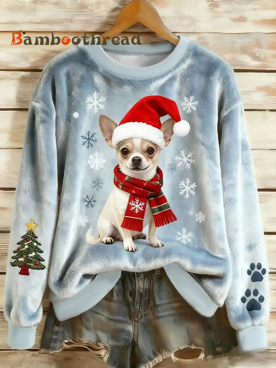 Women’s Cute Christmas Dog Flannel Hoodie As picture / S