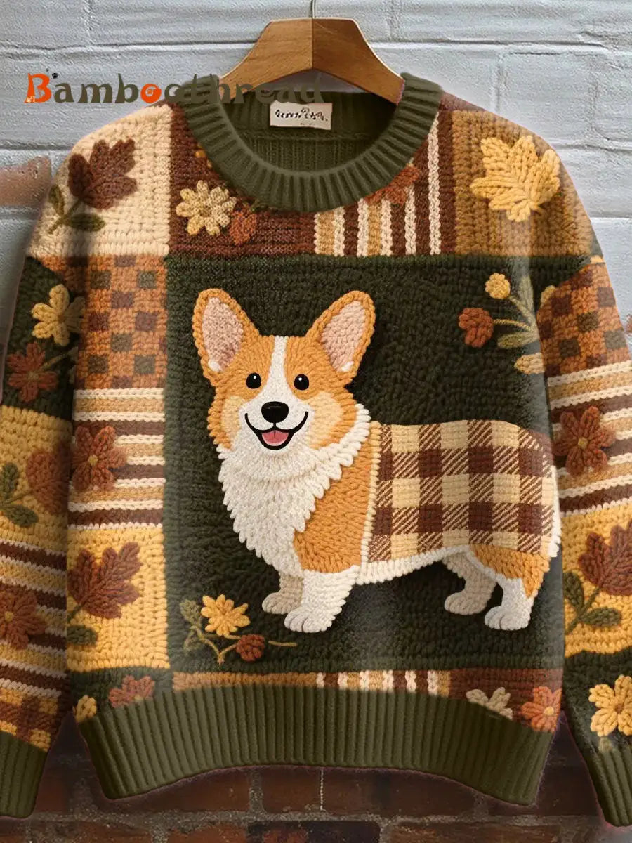 Women’s Cute Corgi Crochet Art Cozy Knit Sweater As picture / S