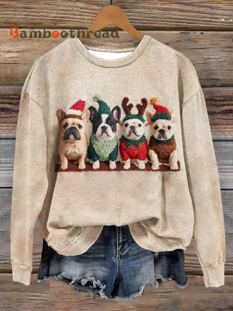 Women’s Cute Dog Christmas Art Printed Regular Sweatshirt As picture / S