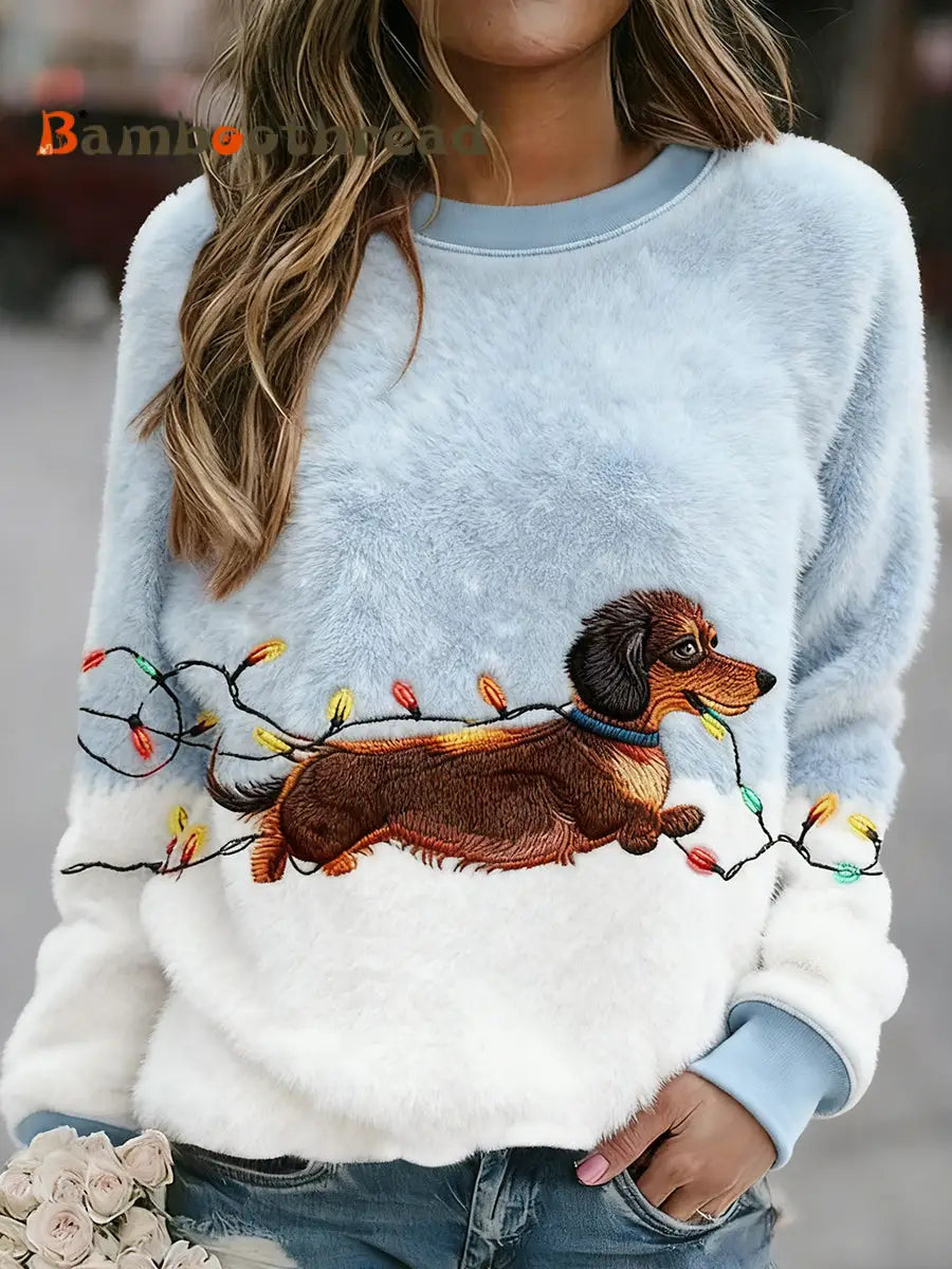 Women’s Cute Dog Flannel Hoodie As picture / S