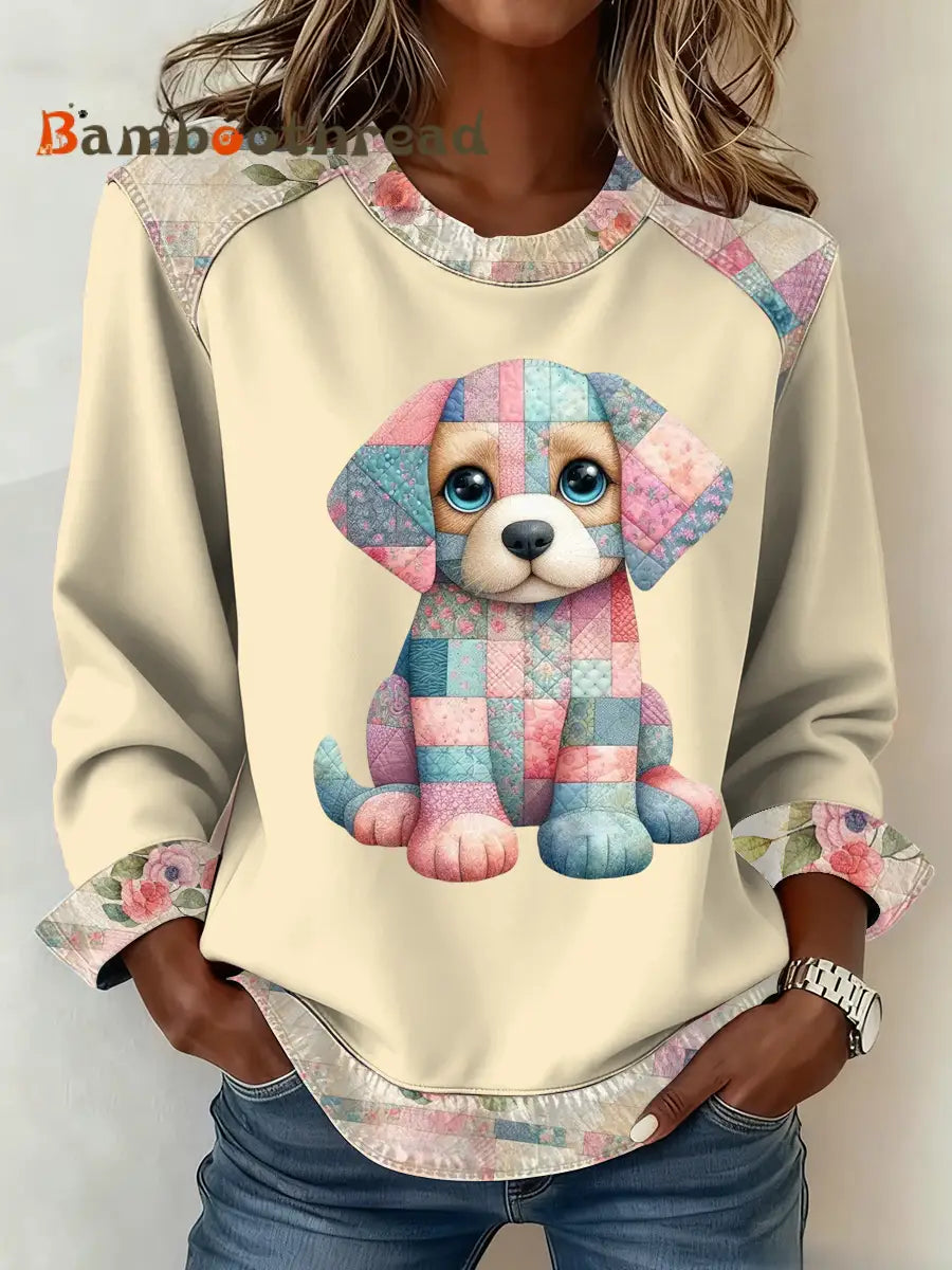 Women’s cute dog print Top Creamy-White / S