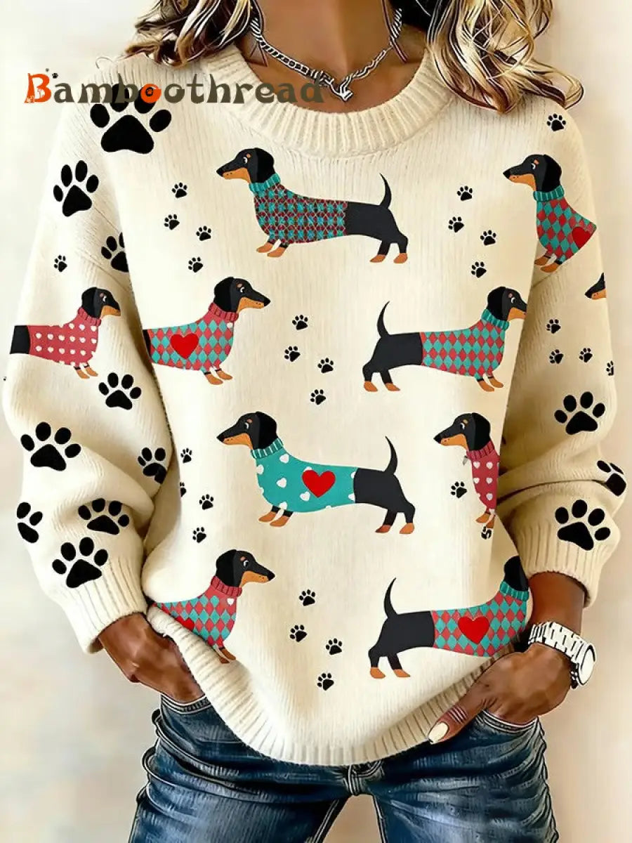 Women’s Dachshund Dog Knitted Sweatshirt As picture / S