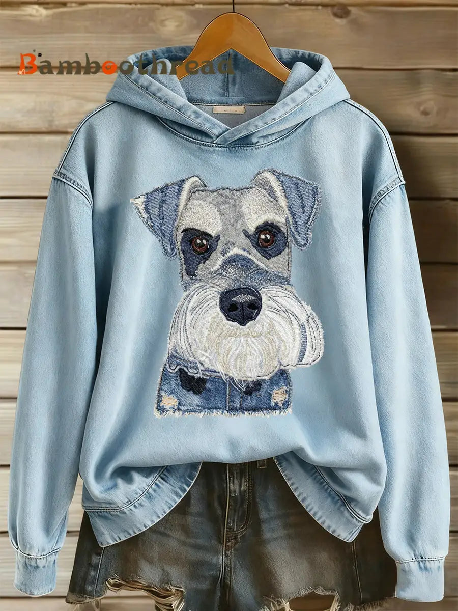 Women’s Denim Animal Printed Round Neck Long Sleeved Hoodie Light Blue / S