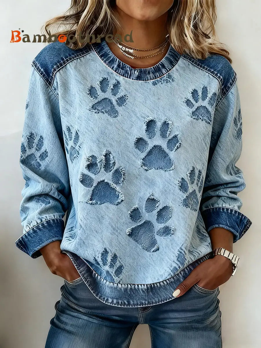 Women’s denim dog paw sweatshirt Blue / S