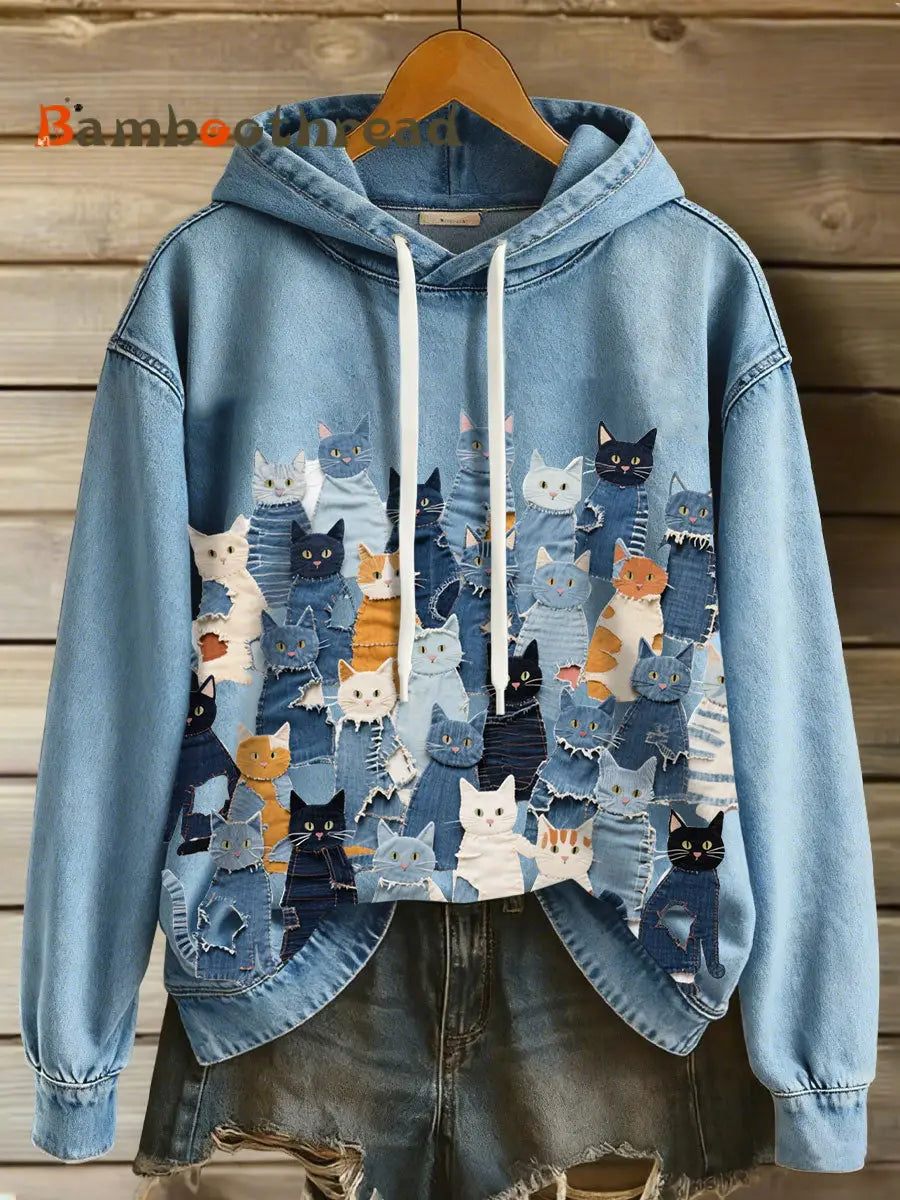 Women’s Denim Kitten Hoodie Light Blue / S