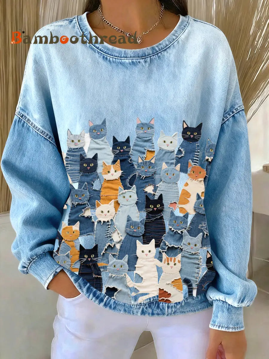 Women’s Denim Kitten Sweatshirt Light Blue / S