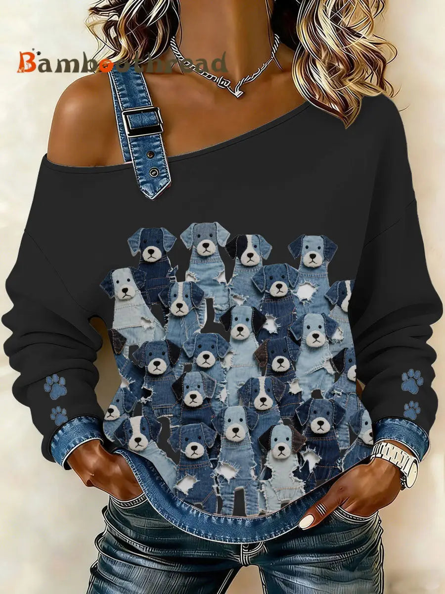 Women’s Denim Puppy Top Black / S