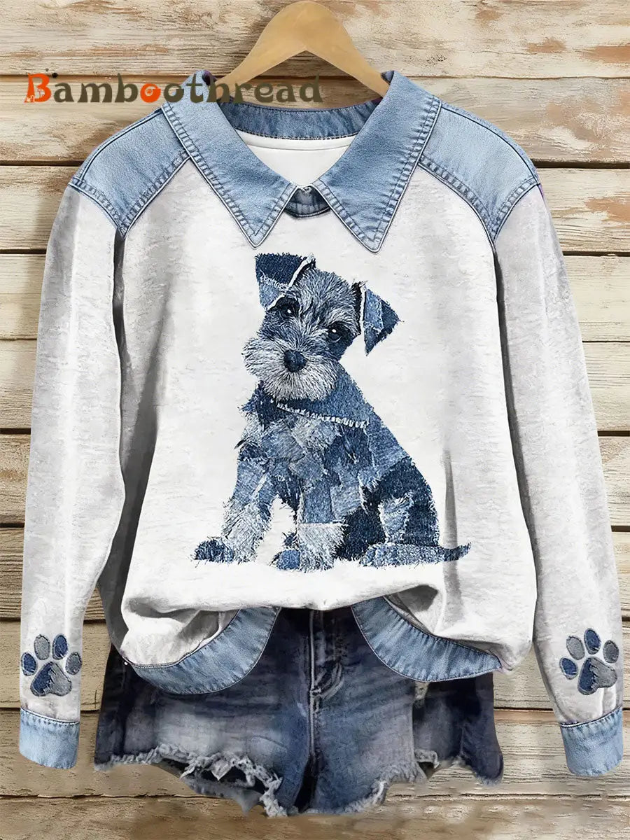 Women’s Dog Art Print Casual Top White / S