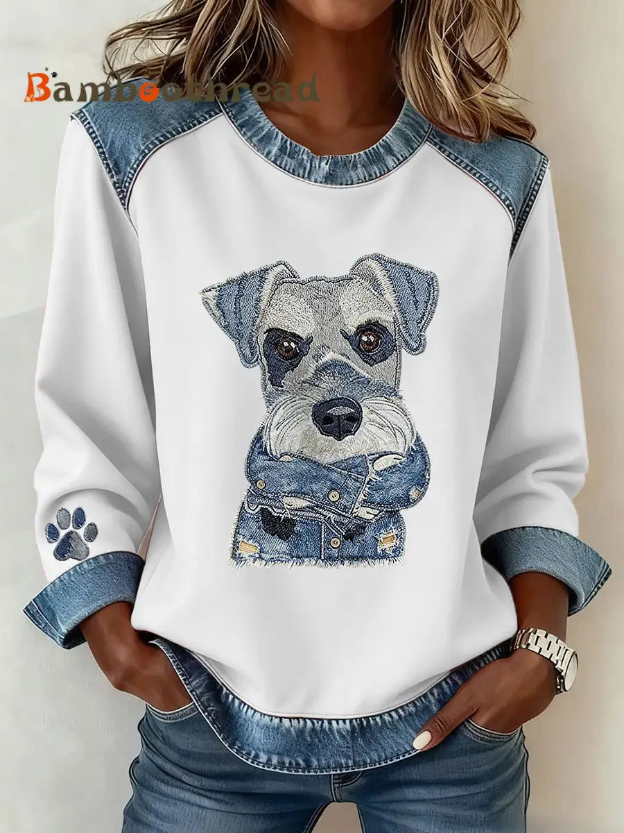 Women’s Dog Art Print Casual Top White / S