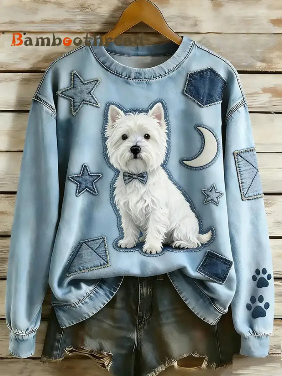 Women’s Dog Art Printed Sweatshirt As picture / S