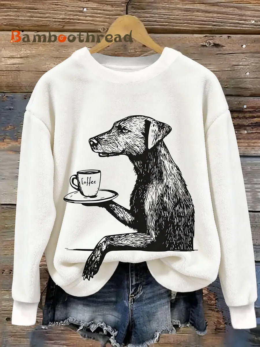 Women’s Dog Coffee Art Flannel Hoodie White / S